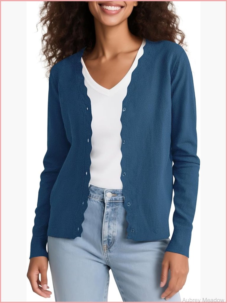 Long Sleeve V-Neck Button Down Cardigan Sweater Lightweight Knit Open Front